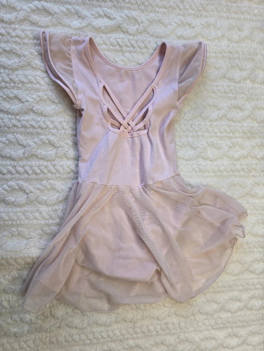 Girls Pink Ballet Leotard Tulle Skirt Strappy Back Estimated 7/8